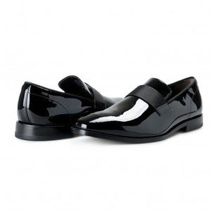 Hugo Boss Men's "Highline_Slon_pa2" Black Patent Leather Loafers Slip On Shoes